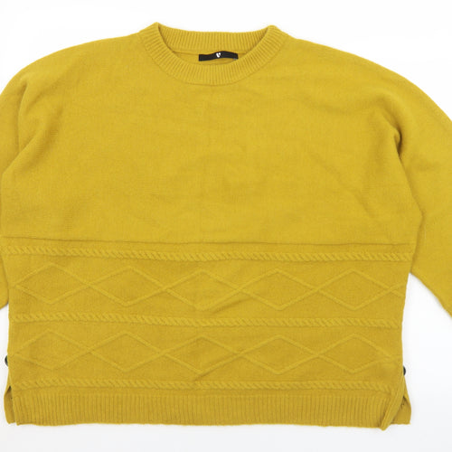 Very Womens Yellow Crew Neck  Acrylic Pullover Jumper Size 14