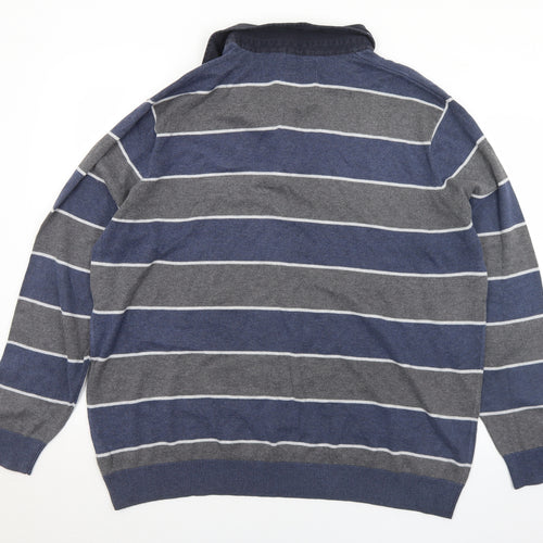 BHS Mens Blue Collared Striped Cotton Pullover Jumper Size 2XL