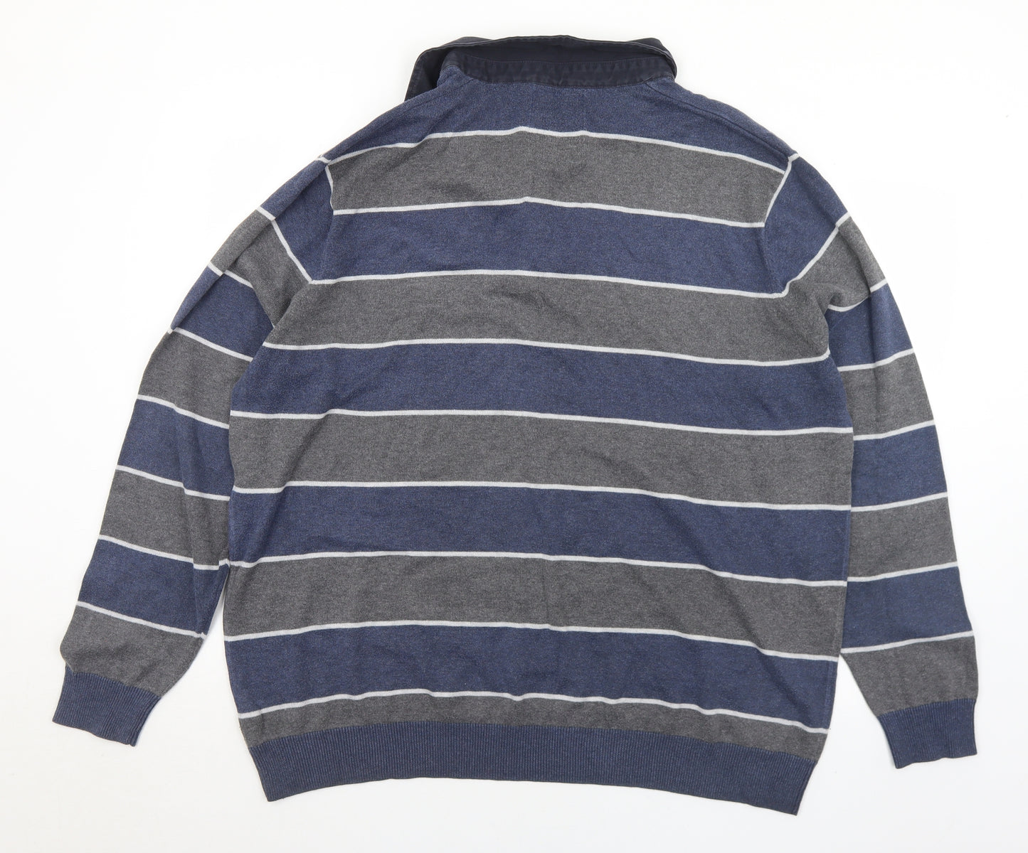 BHS Mens Blue Collared Striped Cotton Pullover Jumper Size 2XL