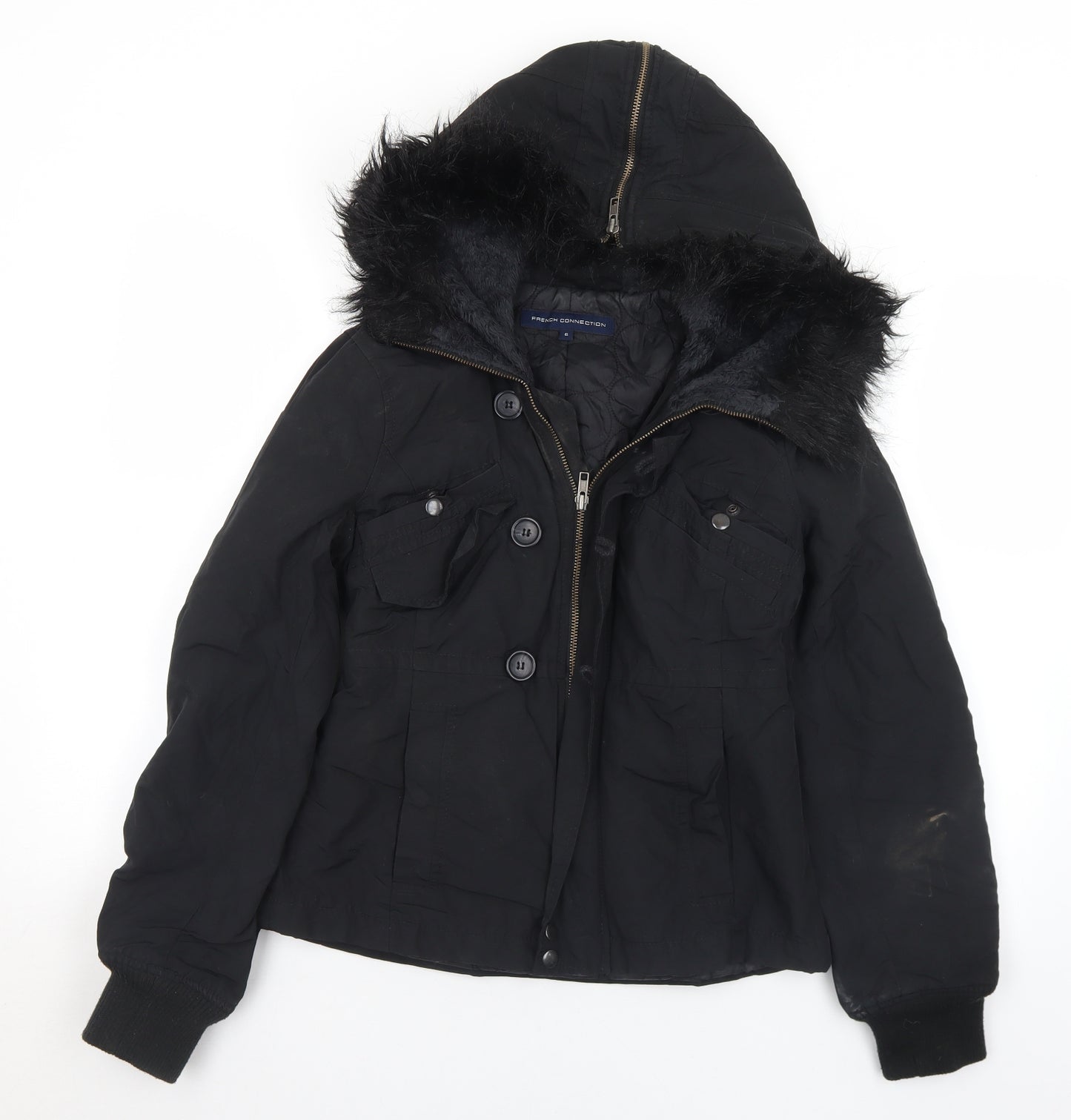 French Connection Womens Black   Windbreaker Coat Size 6  Zip