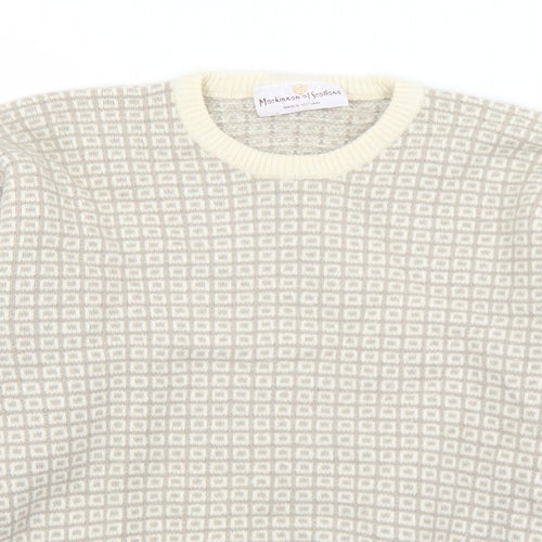 Mackinnon Womens Beige Crew Neck Geometric Wool Pullover Jumper Size L