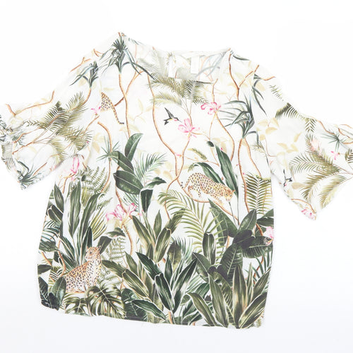 H&M Womens Multicoloured Floral Viscose Basic T-Shirt Size 10 Round Neck