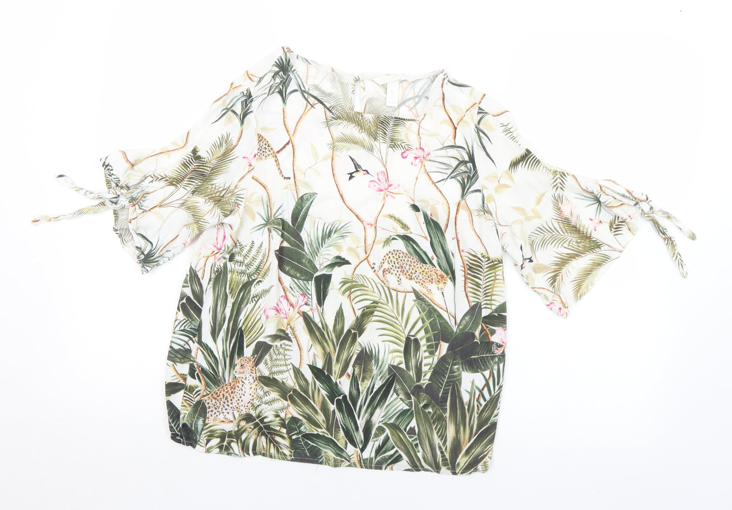 H&M Womens Multicoloured Floral Viscose Basic T-Shirt Size 10 Round Neck