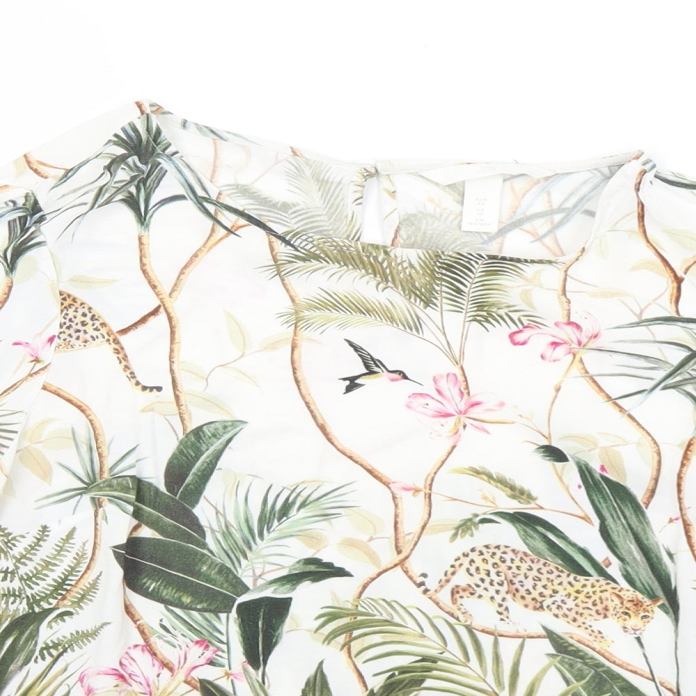 H&M Womens Multicoloured Floral Viscose Basic T-Shirt Size 10 Round Neck