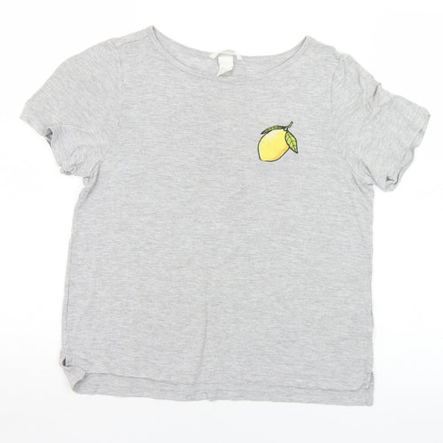 H&M Womens Grey  Viscose Basic T-Shirt Size S Round Neck