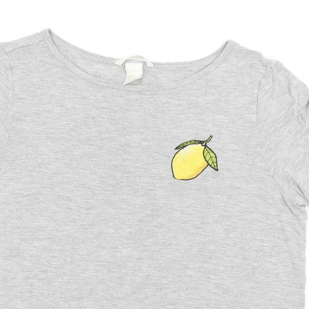 H&M Womens Grey  Viscose Basic T-Shirt Size S Round Neck