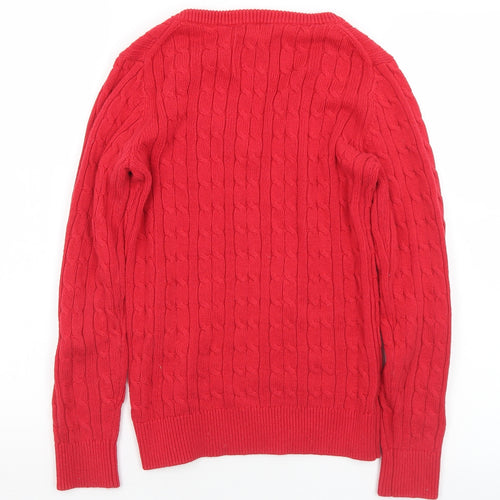 Jack Wills Womens Red V-Neck  Cotton Pullover Jumper Size 6