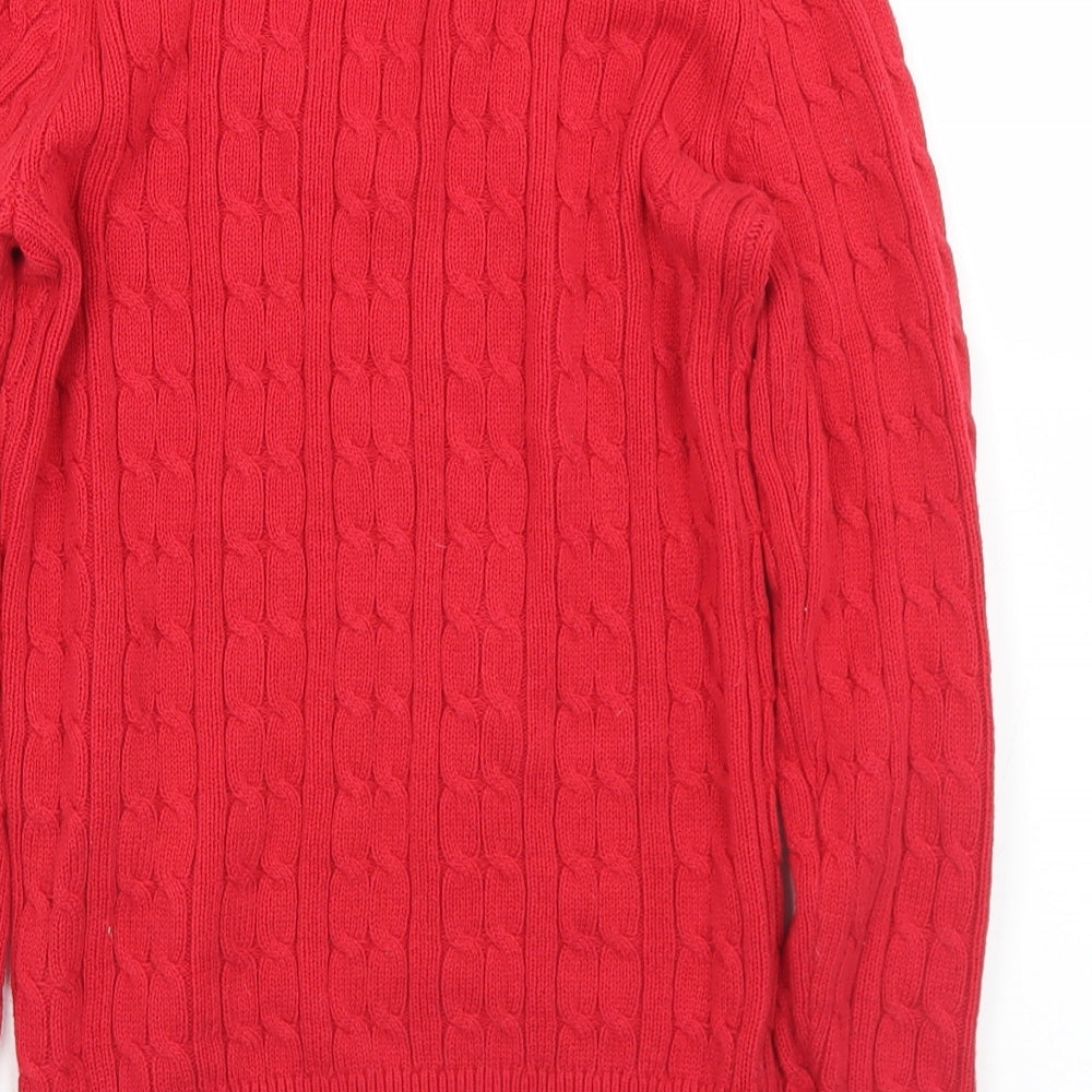 Jack Wills Womens Red V-Neck  Cotton Pullover Jumper Size 6