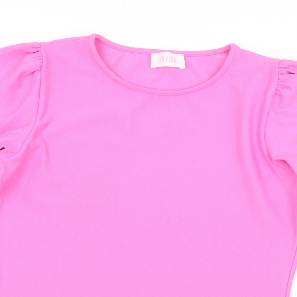 Savida Womens Pink  Polyester Jersey T-Shirt Size S Round Neck