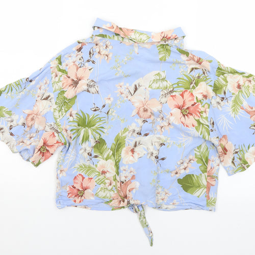 Primark Womens Multicoloured Floral Viscose Cropped Blouse Size 10 Collared