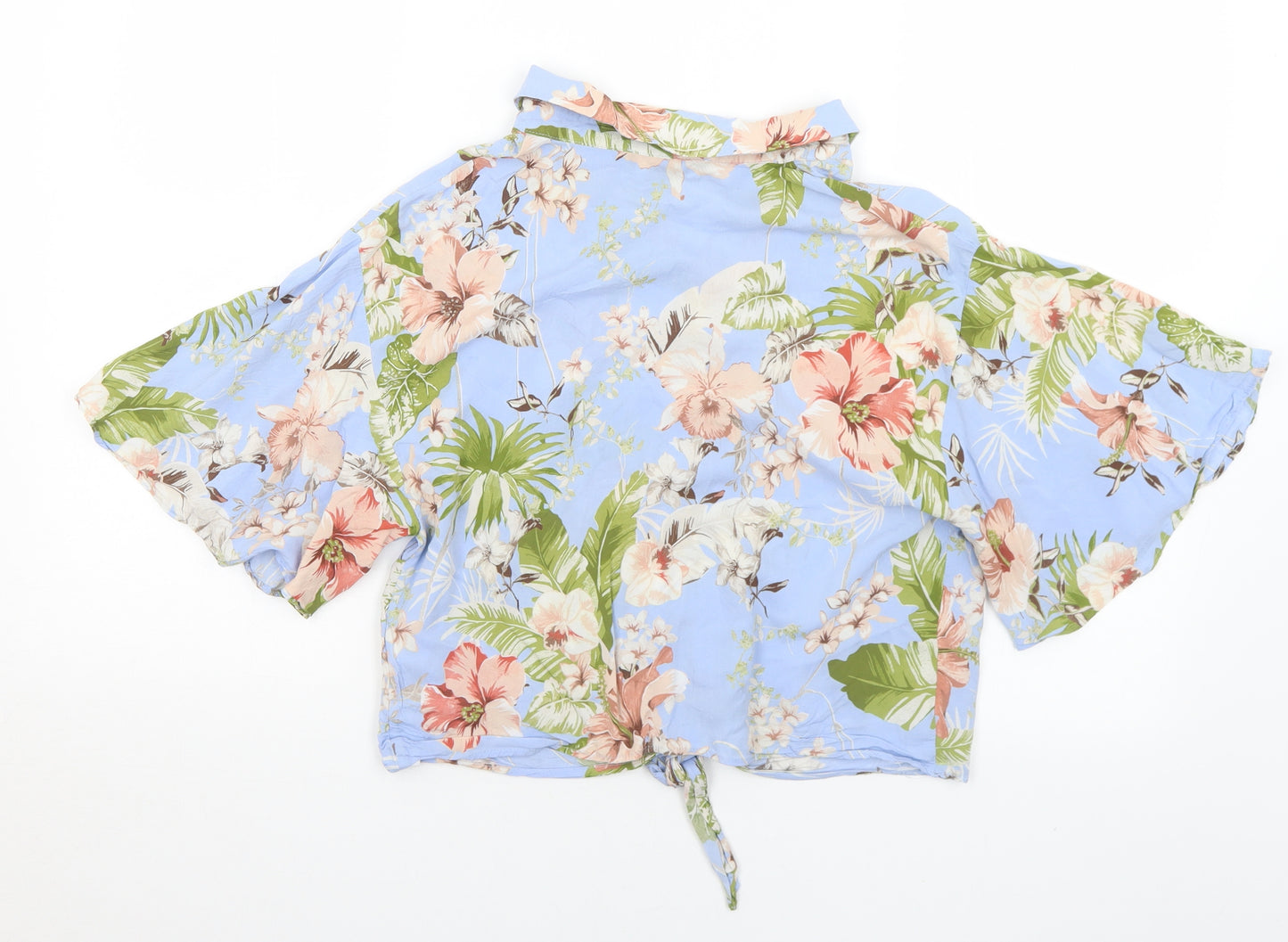 Primark Womens Multicoloured Floral Viscose Cropped Blouse Size 10 Collared