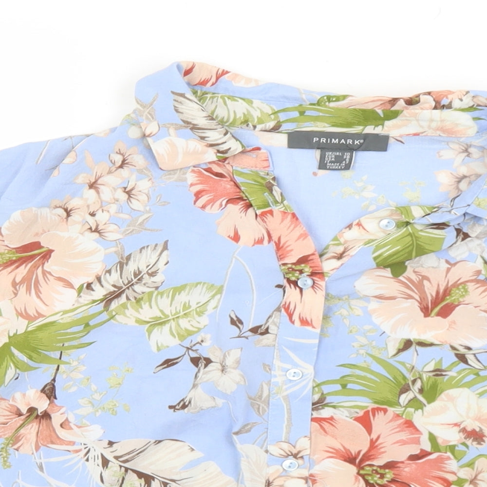 Primark Womens Multicoloured Floral Viscose Cropped Blouse Size 10 Collared