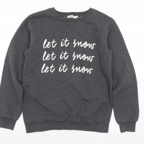 Adolescent Mens Grey  Polyester Pullover Sweatshirt Size M   - Let it snow