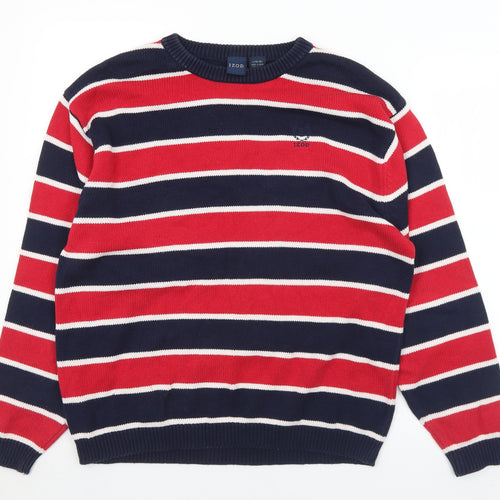 IZOD Womens Multicoloured Crew Neck Striped Cotton Pullover Jumper Size 14   - 14-16