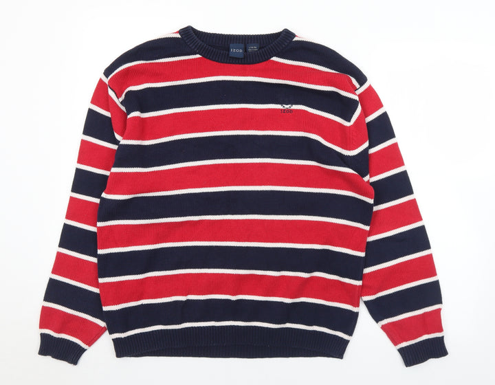 IZOD Womens Multicoloured Crew Neck Striped Cotton Pullover Jumper Size 14 - 14-16