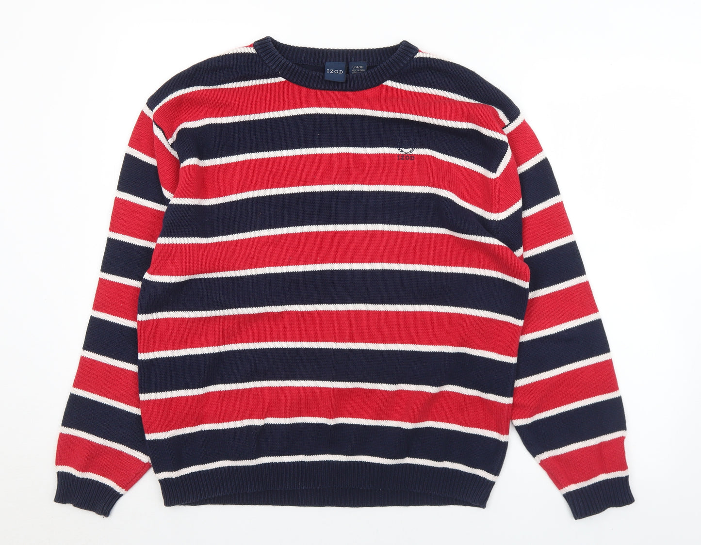 IZOD Womens Multicoloured Crew Neck Striped Cotton Pullover Jumper Size 14   - 14-16