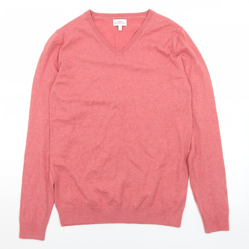 NEXT Mens Pink V-Neck  Cotton Pullover Jumper Size S