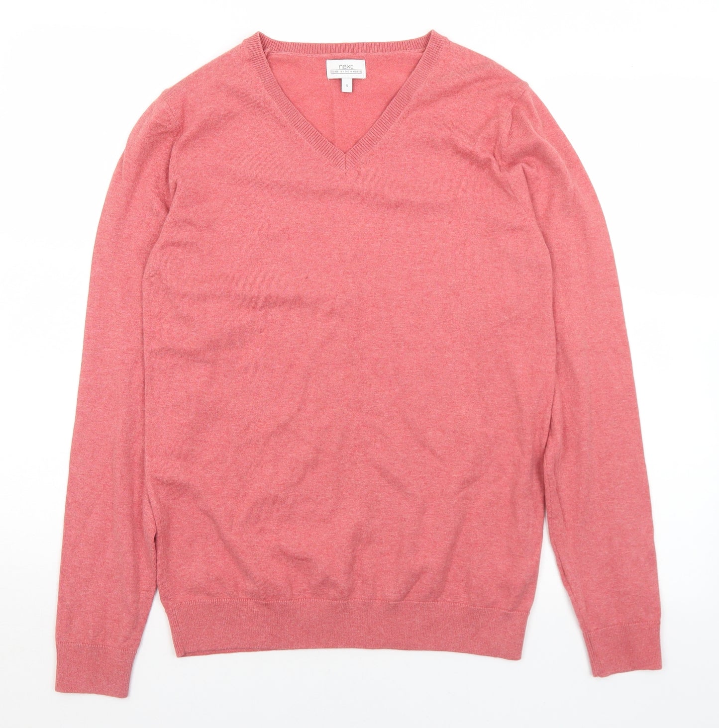 NEXT Mens Pink V-Neck  Cotton Pullover Jumper Size S