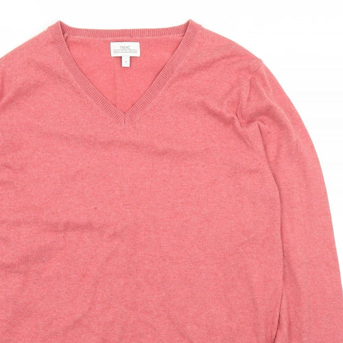 NEXT Mens Pink V-Neck  Cotton Pullover Jumper Size S