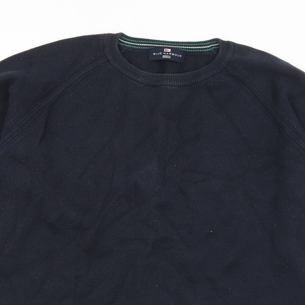 Marks and Spencer Mens Black Crew Neck  Cotton Pullover Jumper Size S