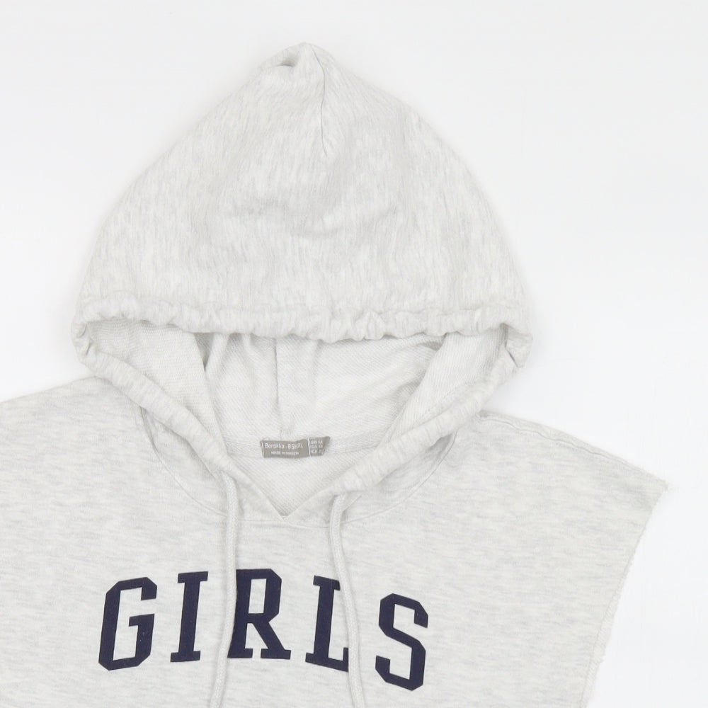 Bershka Womens Grey  Cotton Pullover Hoodie Size M   - Girl's League