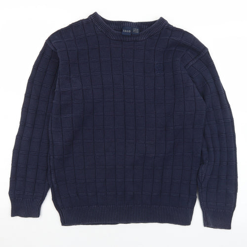 IZOD Womens Blue Crew Neck Geometric Cotton Pullover Jumper Size 14   - 14-16