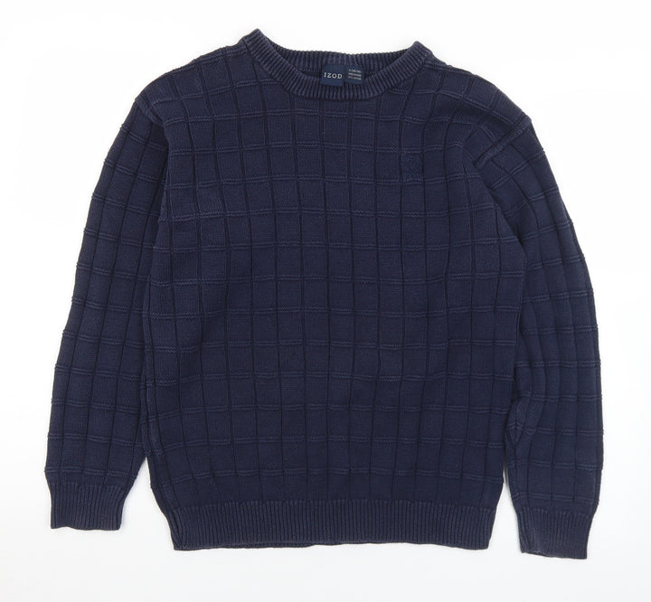 IZOD Womens Blue Crew Neck Geometric Cotton Pullover Jumper Size 14   - 14-16