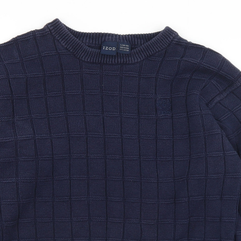 IZOD Womens Blue Crew Neck Geometric Cotton Pullover Jumper Size 14   - 14-16