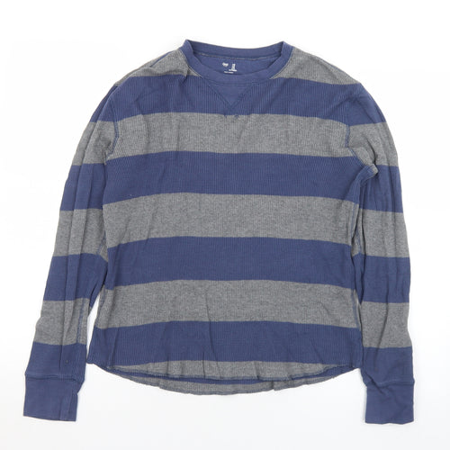 Gap Mens Grey Crew Neck Striped Cotton Pullover Jumper Size S