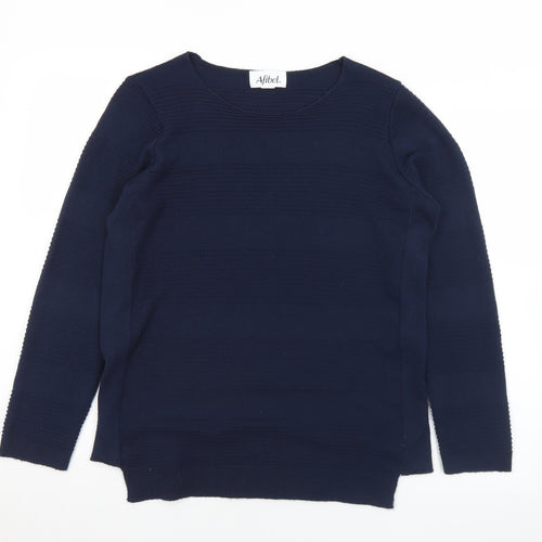 AFIBEL Womens Blue Round Neck Striped Acrylic Pullover Jumper Size 10   - 10-12