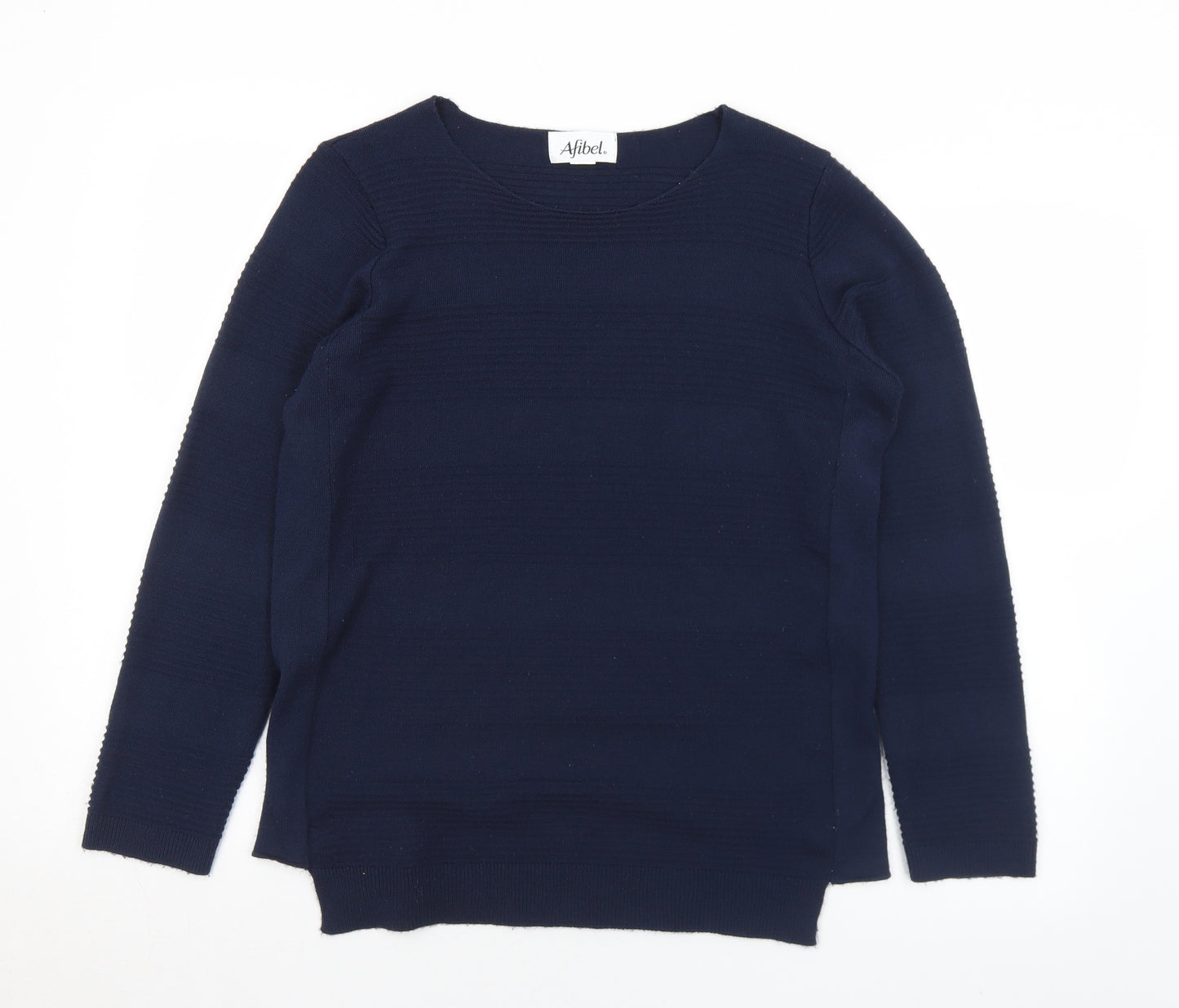 AFIBEL Womens Blue Round Neck Striped Acrylic Pullover Jumper Size 10   - 10-12