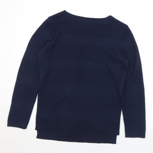 AFIBEL Womens Blue Round Neck Striped Acrylic Pullover Jumper Size 10   - 10-12