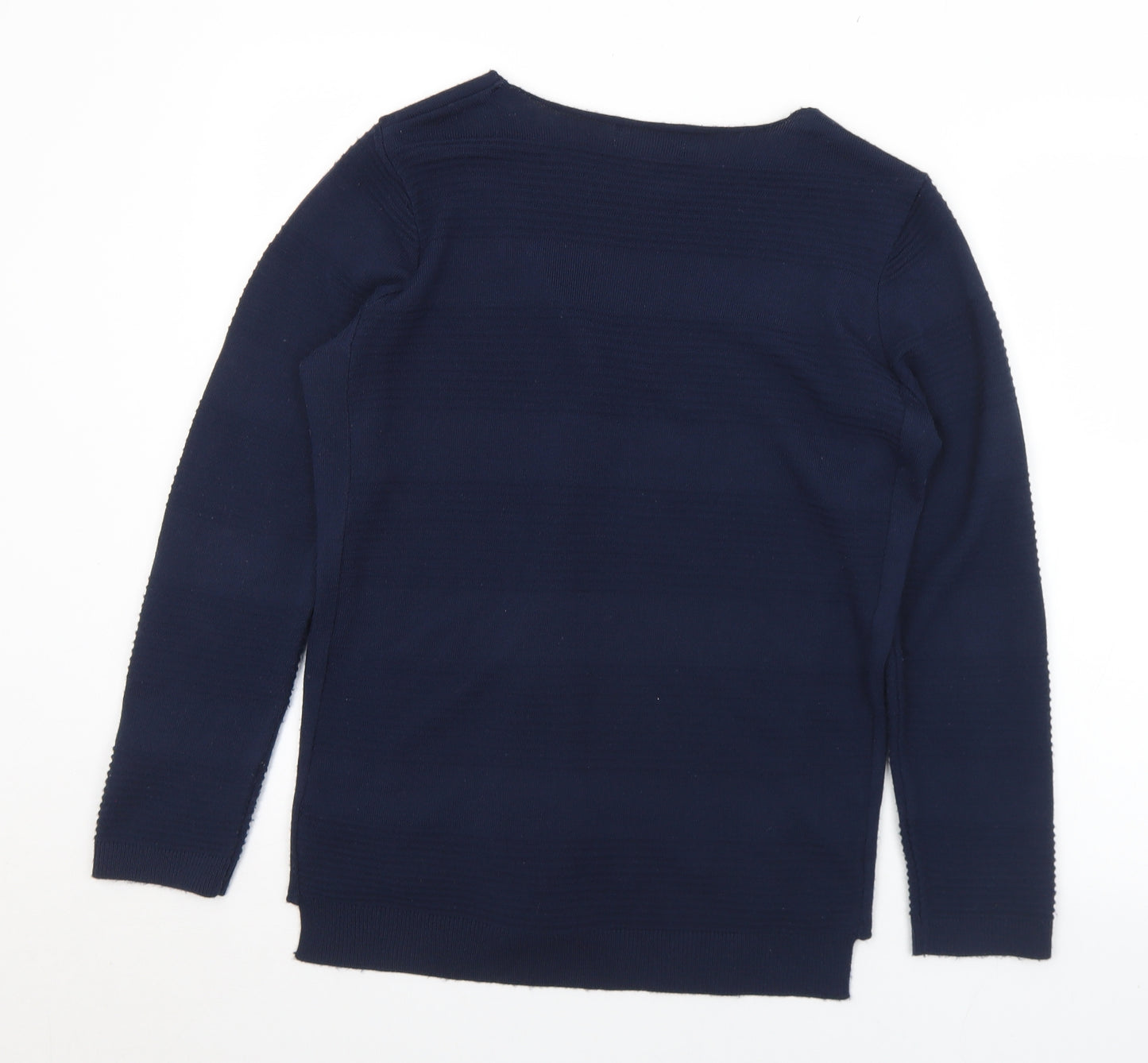AFIBEL Womens Blue Round Neck Striped Acrylic Pullover Jumper Size 10   - 10-12