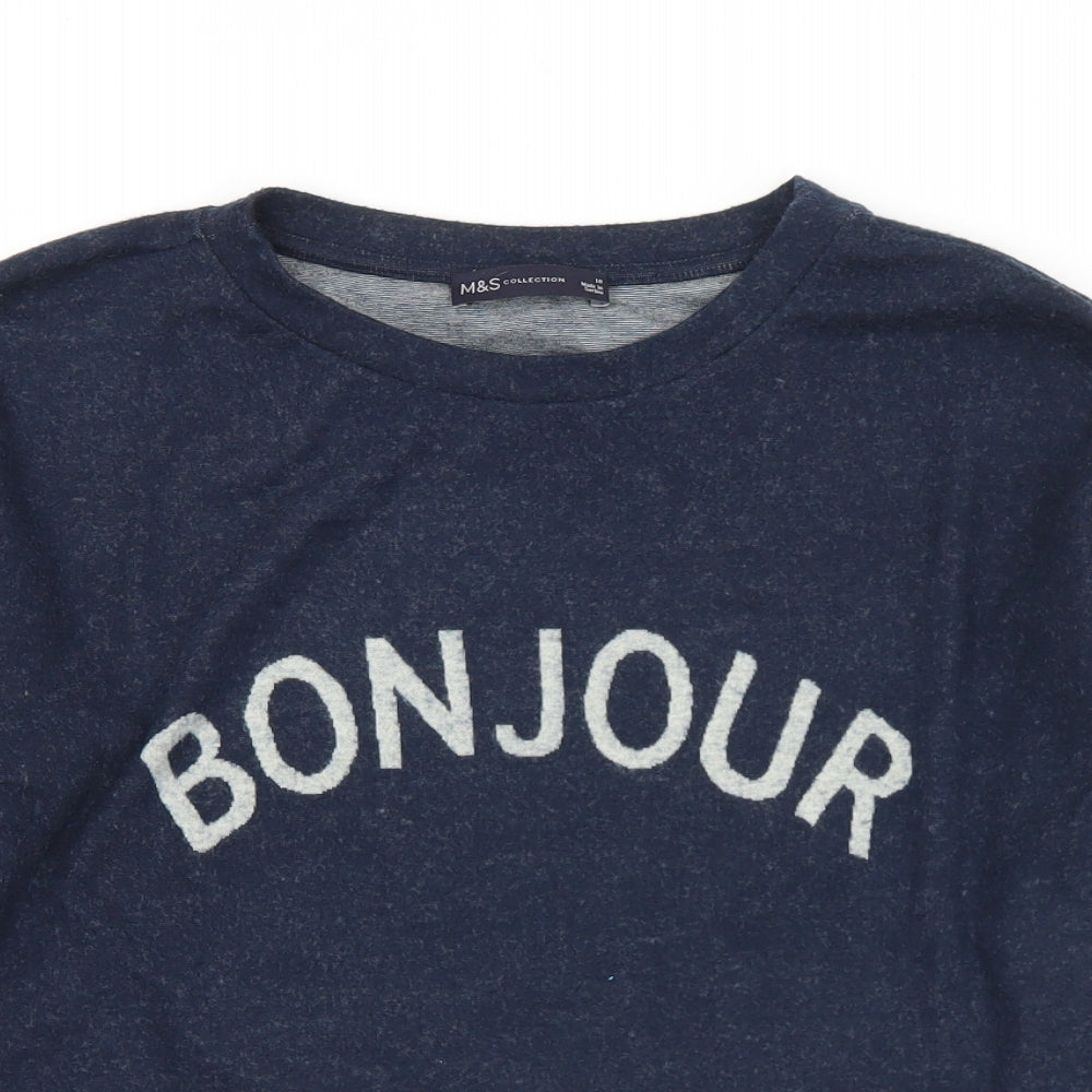 Marks and Spencer Womens Blue Crew Neck  Polyester Pullover Jumper Size 10   - Bonjour
