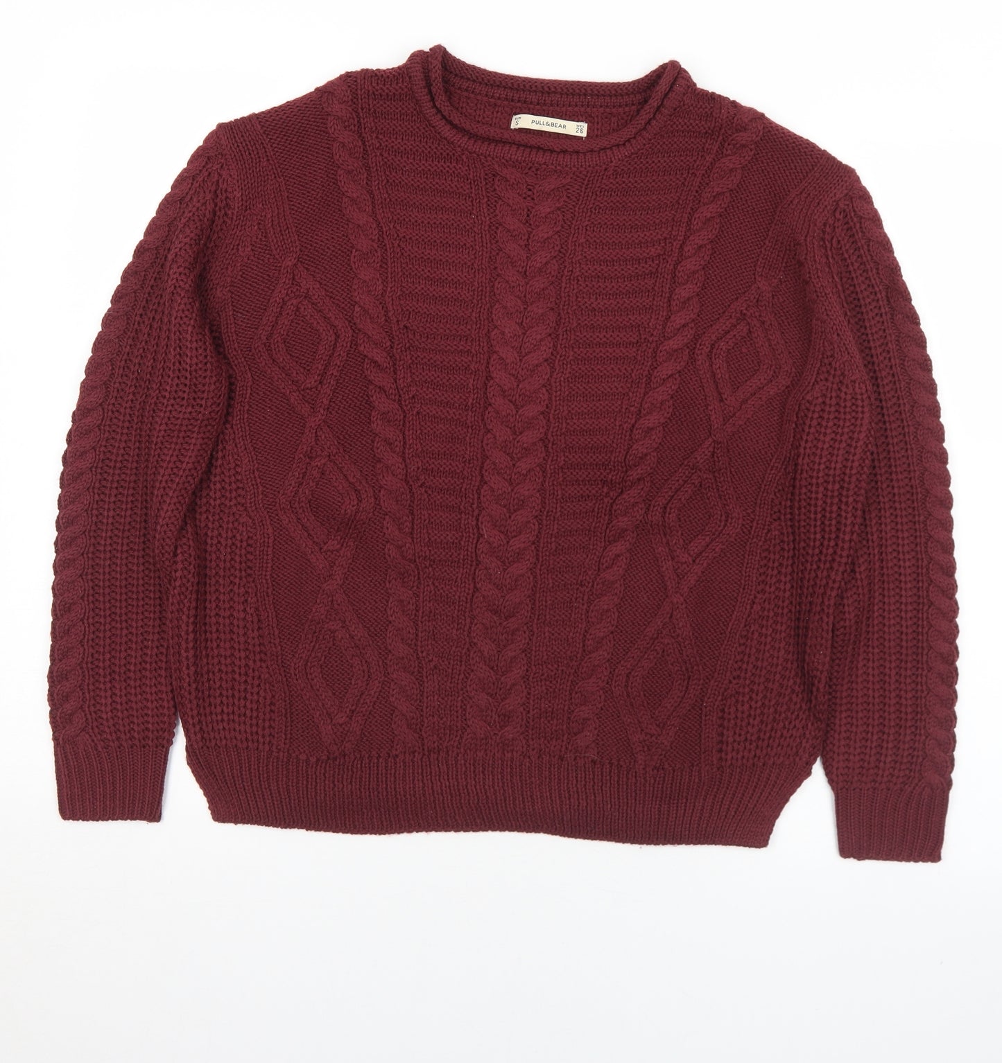 Pull&Bear Mens Red Crew Neck  Acrylic Pullover Jumper Size S