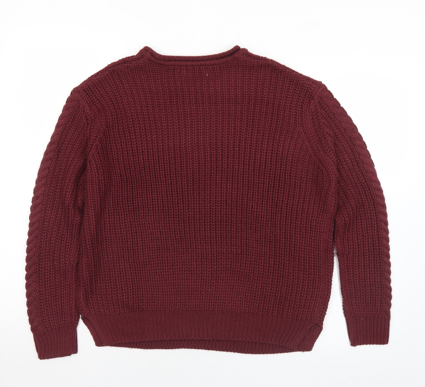 Pull&Bear Mens Red Crew Neck  Acrylic Pullover Jumper Size S