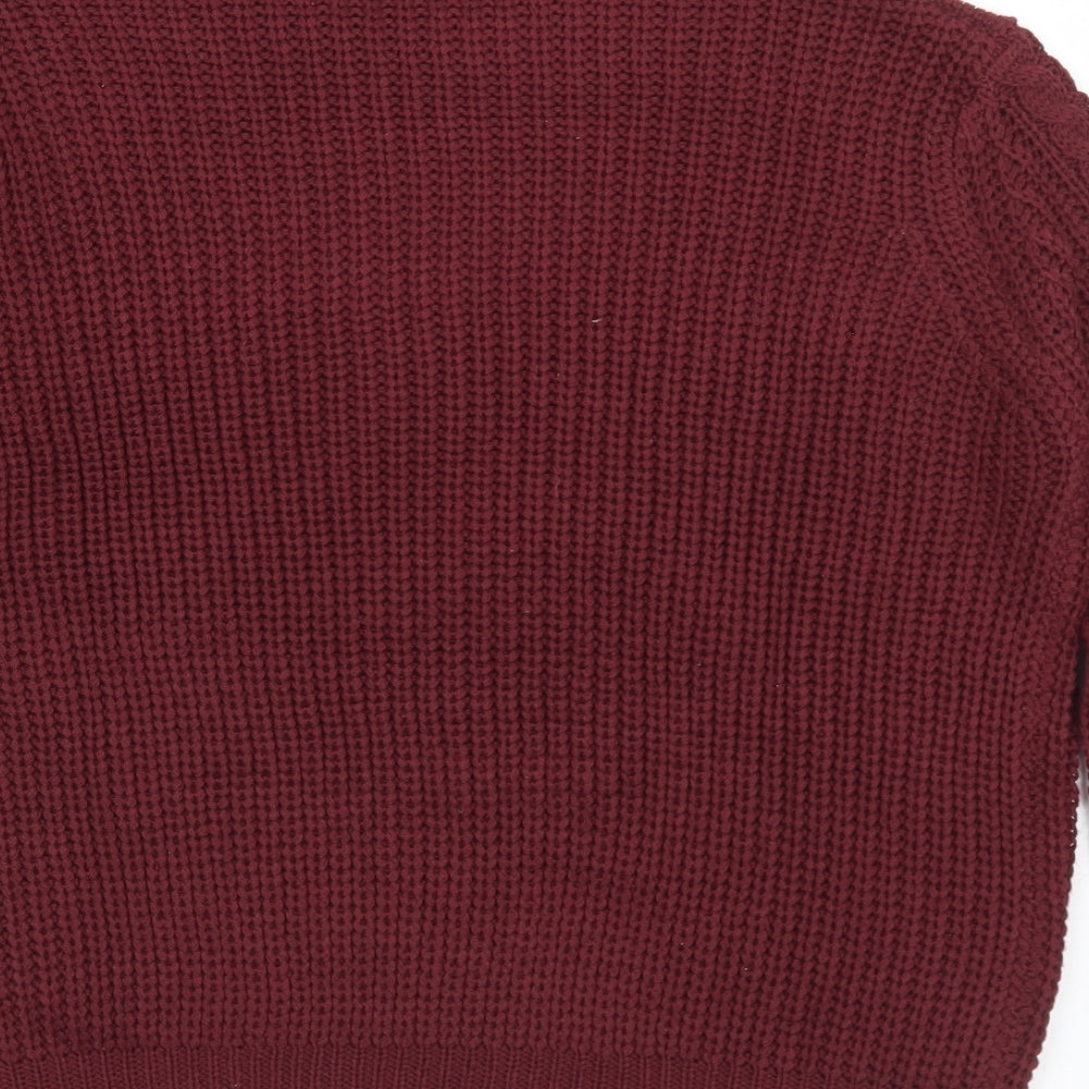 Pull&Bear Mens Red Crew Neck  Acrylic Pullover Jumper Size S