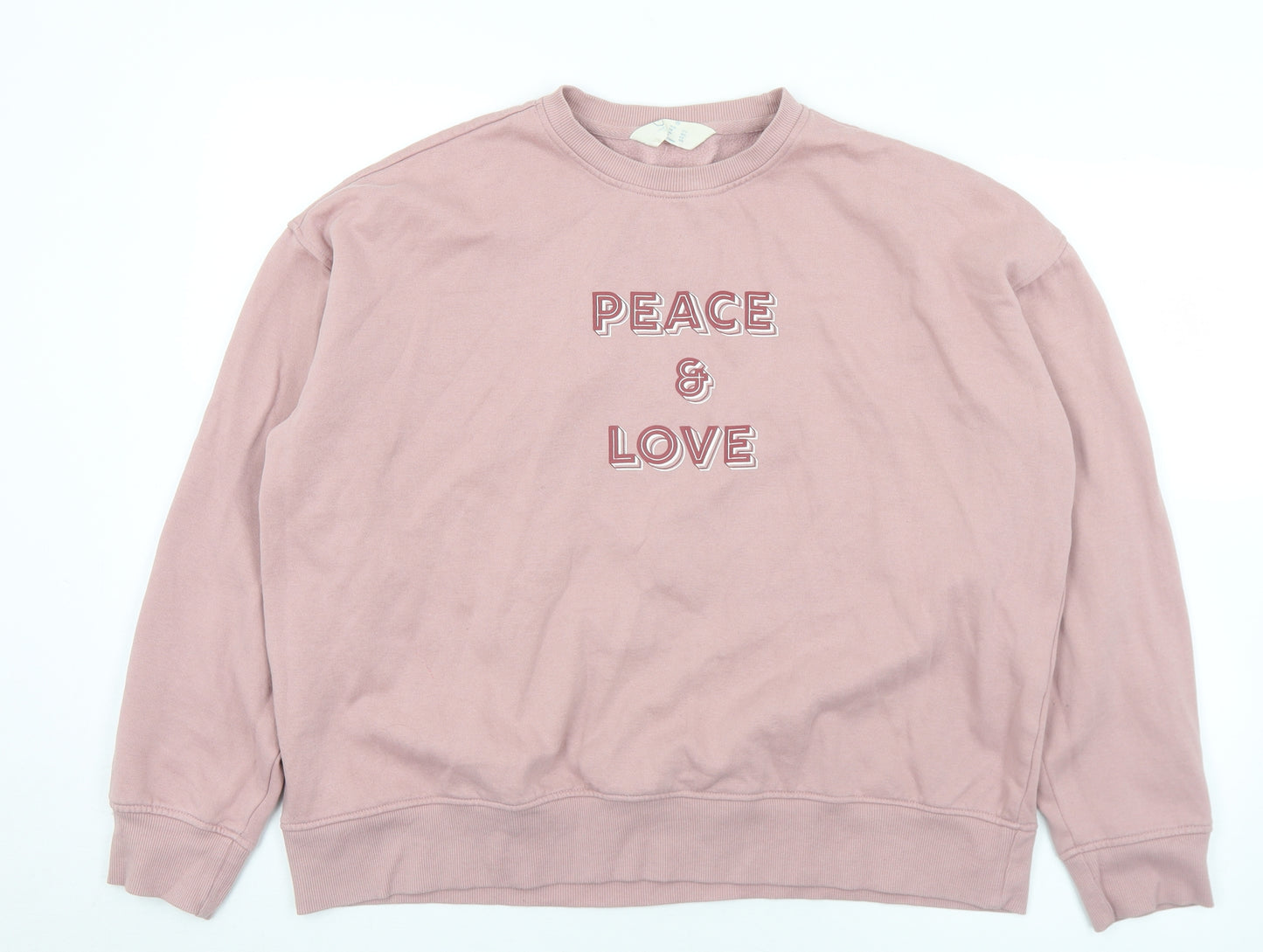 Primark Womens Pink  Cotton Pullover Sweatshirt Size 12   - peace & love