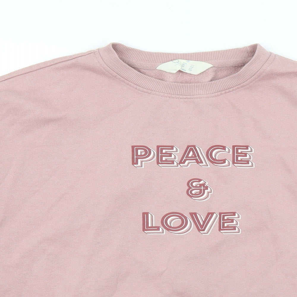 Primark Womens Pink  Cotton Pullover Sweatshirt Size 12   - peace & love