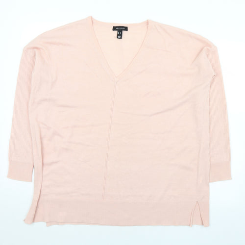 New Look Womens Pink V-Neck  Acrylic Pullover Jumper Size M