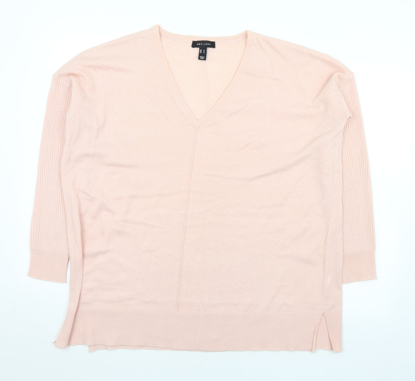 New Look Womens Pink V-Neck  Acrylic Pullover Jumper Size M