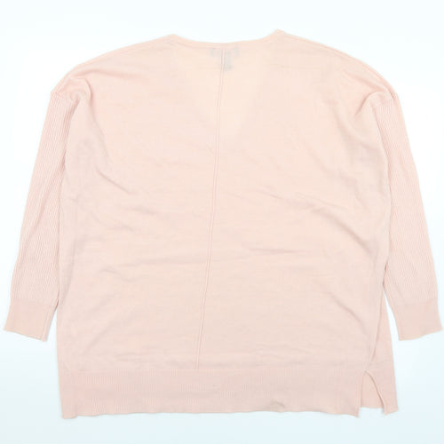 New Look Womens Pink V-Neck  Acrylic Pullover Jumper Size M