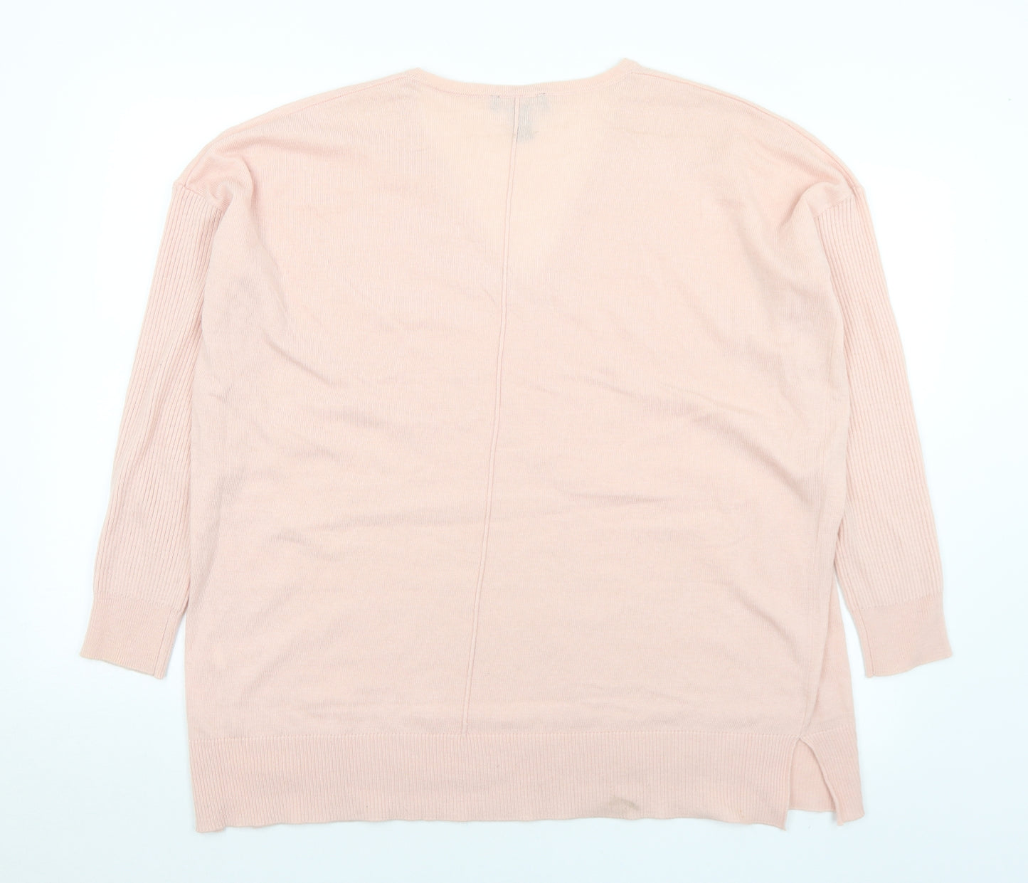 New Look Womens Pink V-Neck  Acrylic Pullover Jumper Size M