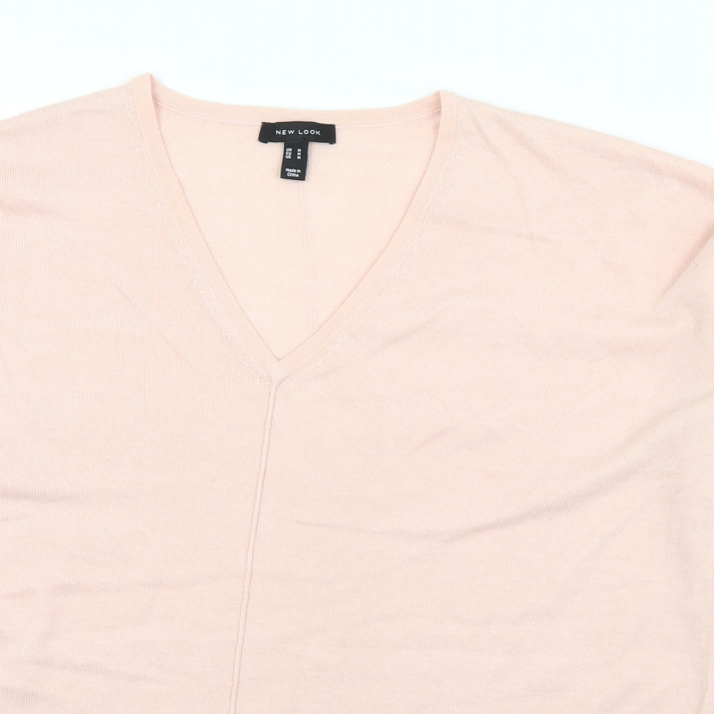 New Look Womens Pink V-Neck  Acrylic Pullover Jumper Size M