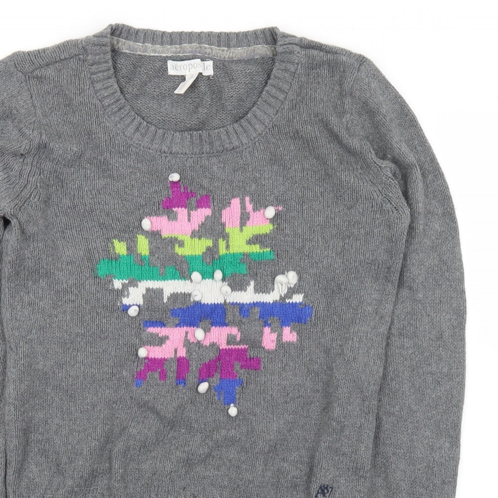 Aeropostale Womens Multicoloured Round Neck Striped Cotton Pullover Jumper Size S   - Snowflake