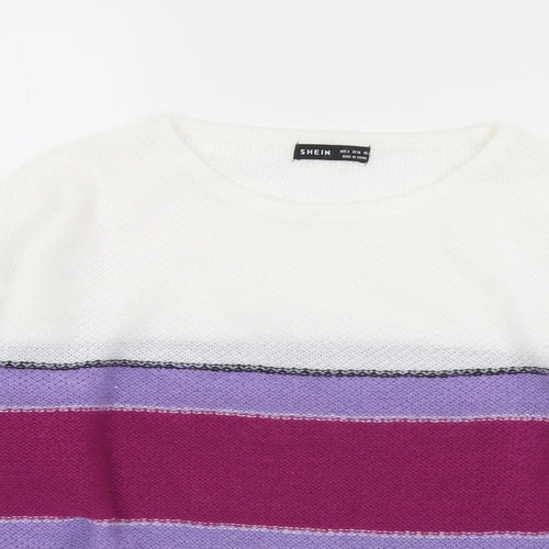 SheIn Womens Multicoloured Round Neck Striped Polyester Pullover Jumper Size S