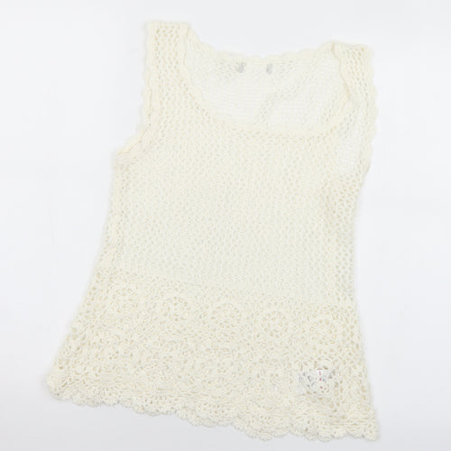 Peacocks Womens White Round Neck  Acrylic Vest Jumper Size 12