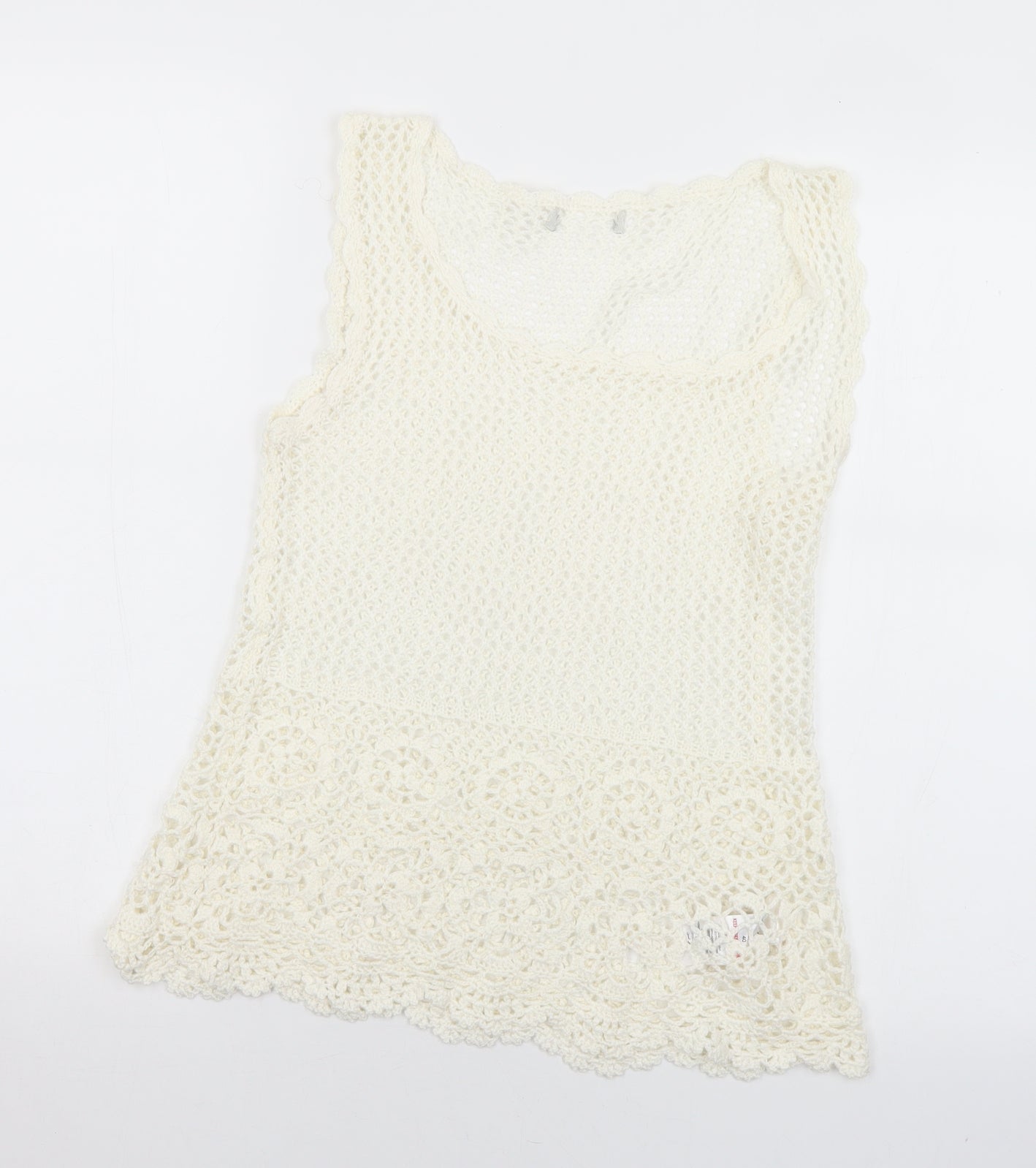 Peacocks Womens White Round Neck  Acrylic Vest Jumper Size 12