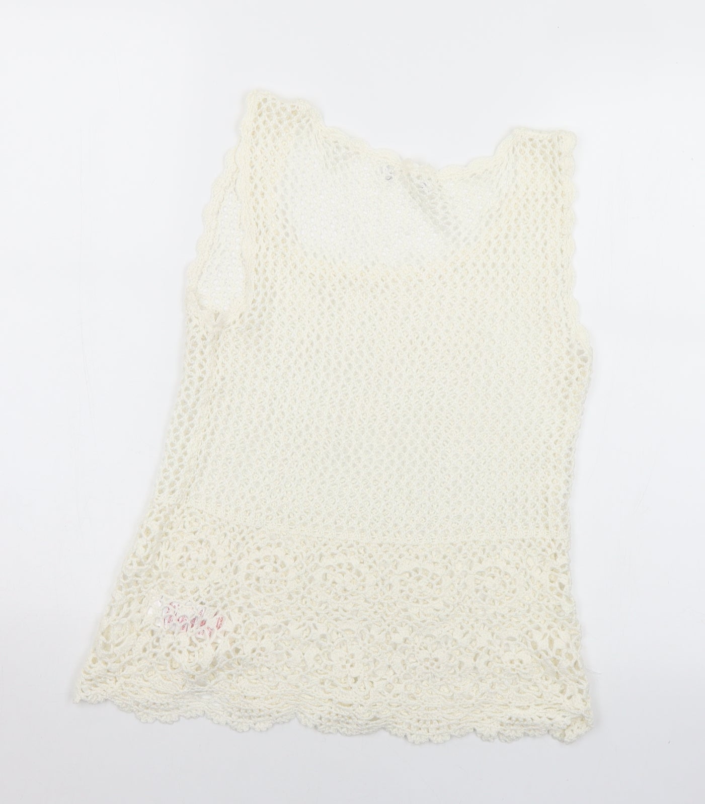 Peacocks Womens White Round Neck  Acrylic Vest Jumper Size 12