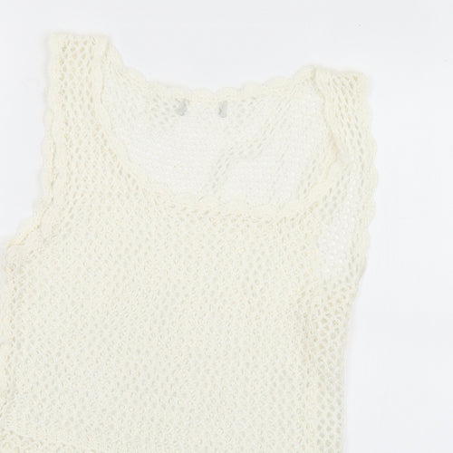 Peacocks Womens White Round Neck  Acrylic Vest Jumper Size 12